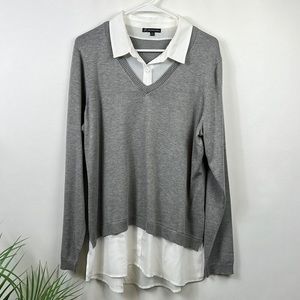 Adrianna Papell V Neck Sweater Blouse Career Gray White XL